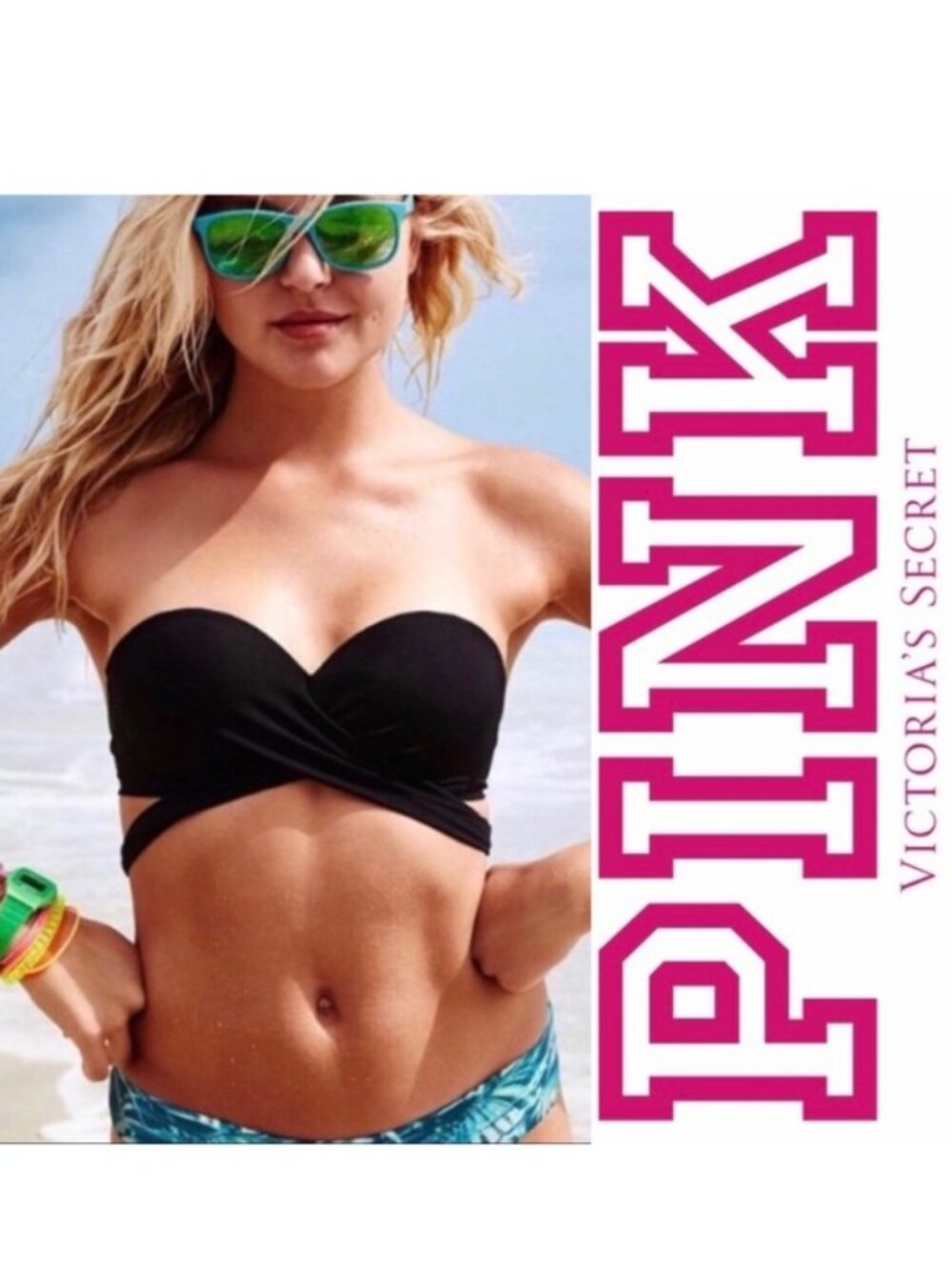 Victoria’s Secret PINK | Black Bandeau Wrap Bikini Top | Size Medium